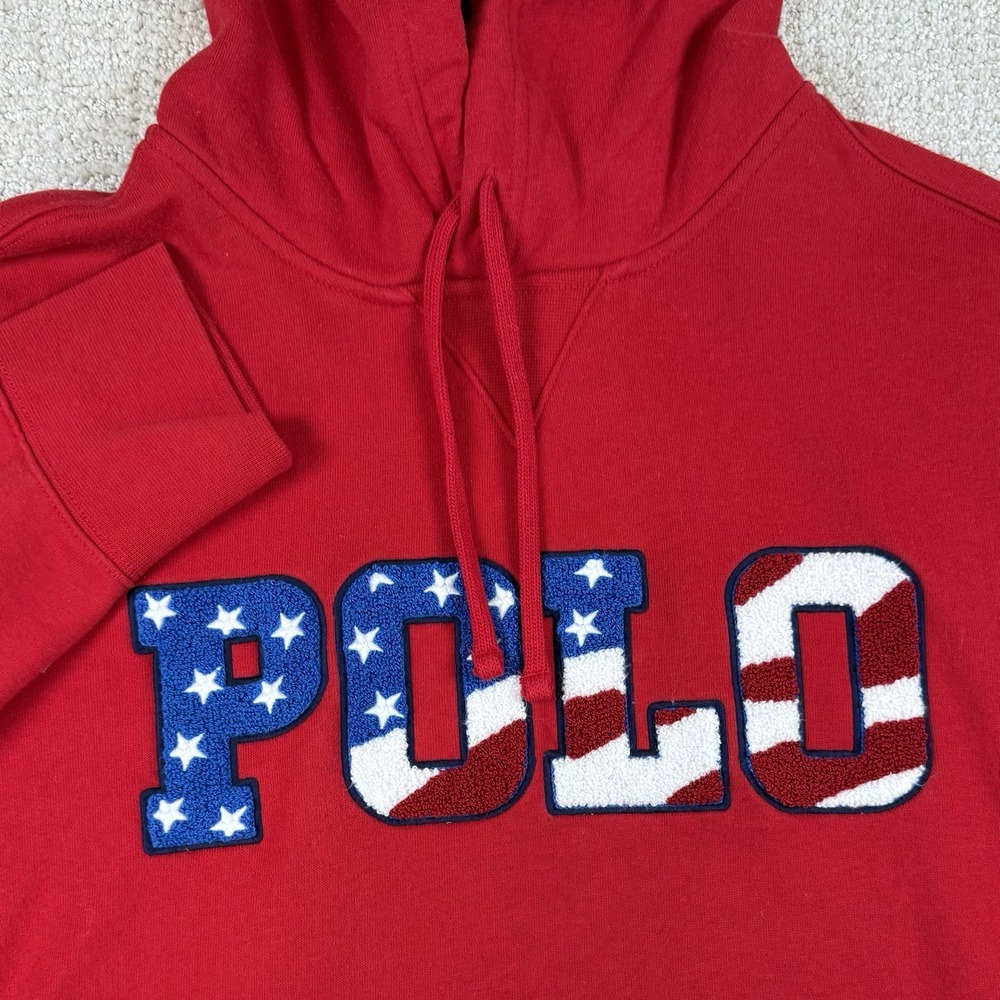Polo Ralph Lauren Mens Medium Americana Red USA Flag Pullover Hoodie